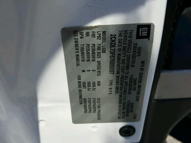 2CKDL73F876009007 - 2007 PONTIAC TORRENT WHITE photo 10