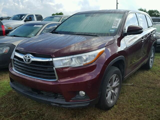 5TDZKRFH1FS107082 - 2015 TOYOTA HIGHLANDER MAROON photo 2