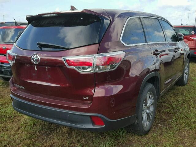 5TDZKRFH1FS107082 - 2015 TOYOTA HIGHLANDER MAROON photo 4