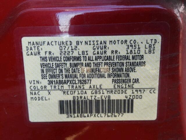 3N1AB6APXCL762677 - 2012 NISSAN SENTRA 2.0 RED photo 10