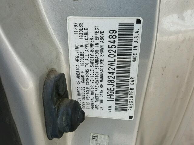 1HGEJ8242WL025489 - 1998 HONDA CIVIC EX SILVER photo 10