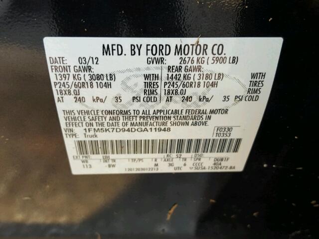 1FM5K7D94DGA11948 - 2013 FORD EXPLORER X CHARCOAL photo 10