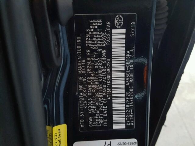 4T1BF1FK6GU595280 - 2016 TOYOTA CAMRY LE 黑色 照片 10