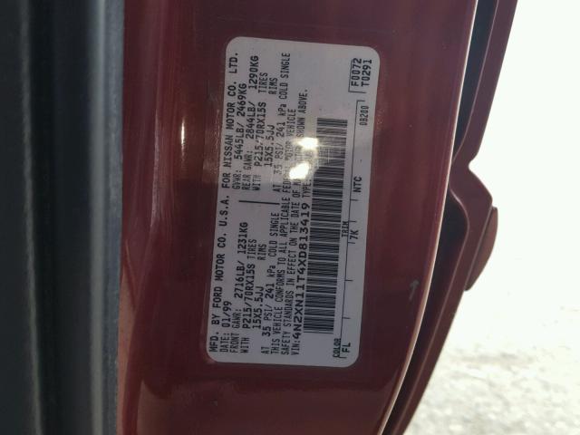4N2XN11T4XD813419 - 1999 NISSAN QUEST SE RED photo 10