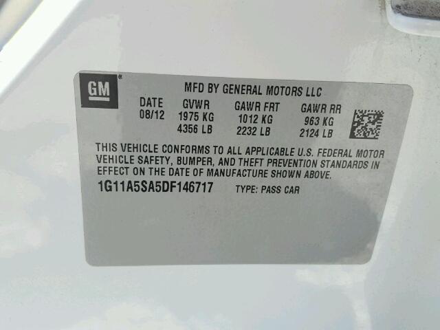 1G11A5SA5DF146717 - 2013 CHEVROLET MALIBU LS 白色 照片 10