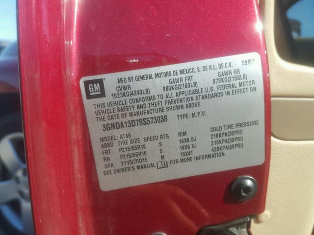 3GNDA13D78S573038 - 2008 CHEVROLET HHR LS Qırmızı foto 10