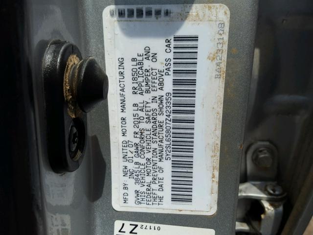 5Y2SL65807Z423359 - 2007 PONTIAC VIBE SILVER photo 10