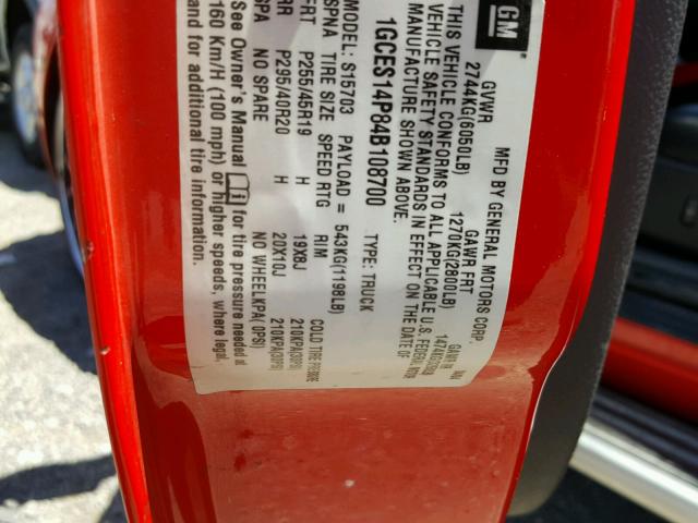 1GCES14P84B108700 - 2004 CHEVROLET SSR 红色 照片 10