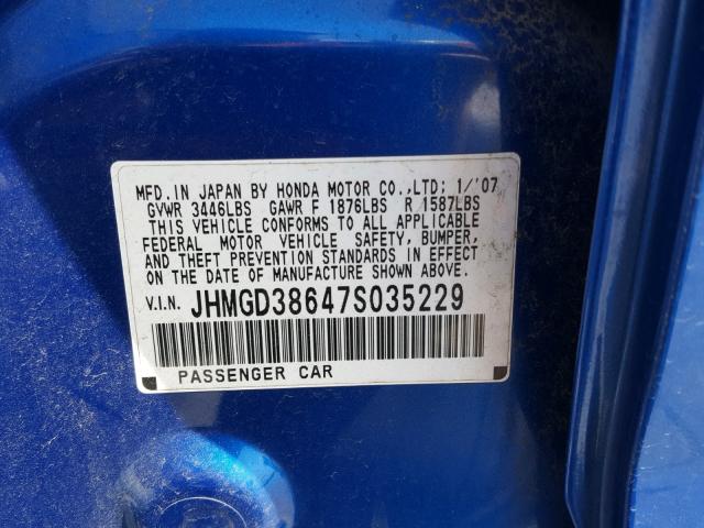 JHMGD38647S035229 - 2007 HONDA FIT S 蓝色 照片 10