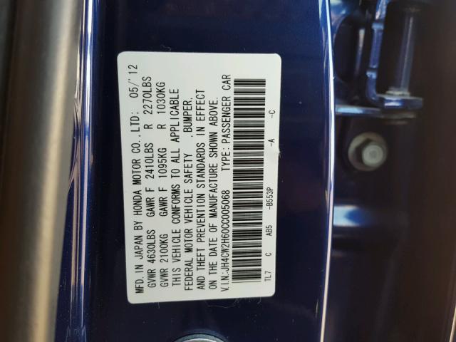 JH4CW2H60CC005068 - 2012 ACURA TSX TECH BLUE photo 10