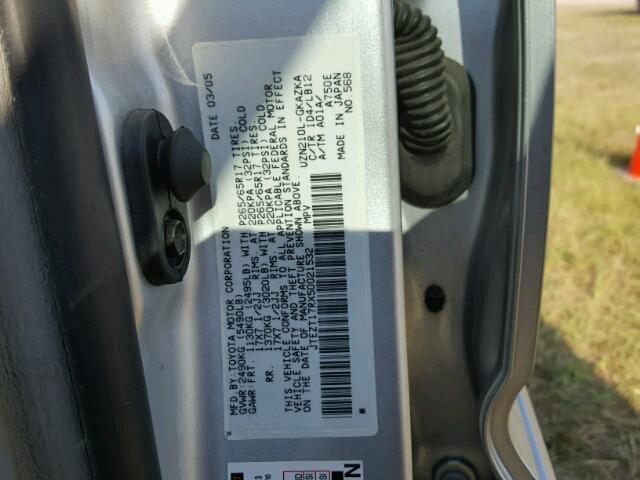 JTEZT17RX50021532 - 2005 TOYOTA 4RUNNER SILVER photo 10