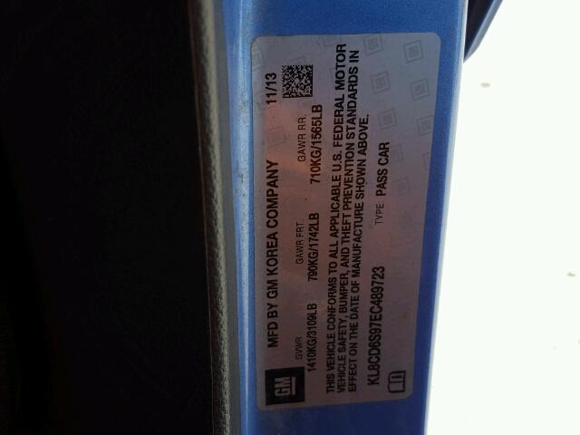 KL8CD6S97EC489723 - 2014 CHEVROLET SPARK 1LT Синий фото 10