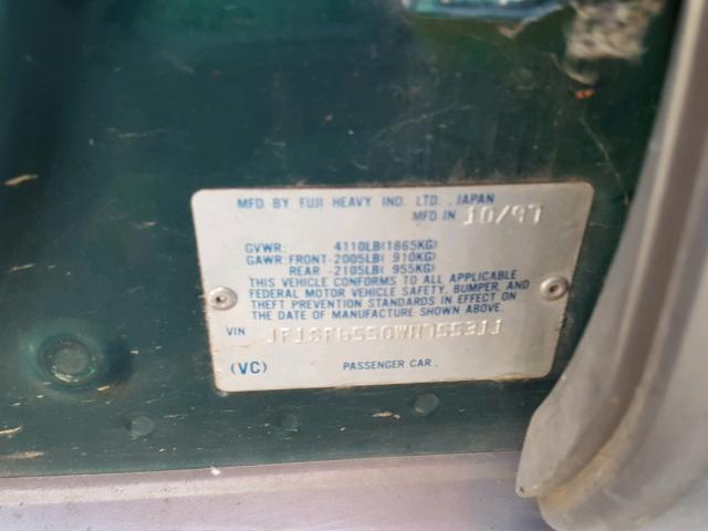 JF1SF6550WH755311 - 1998 SUBARU FORESTER S GREEN photo 10