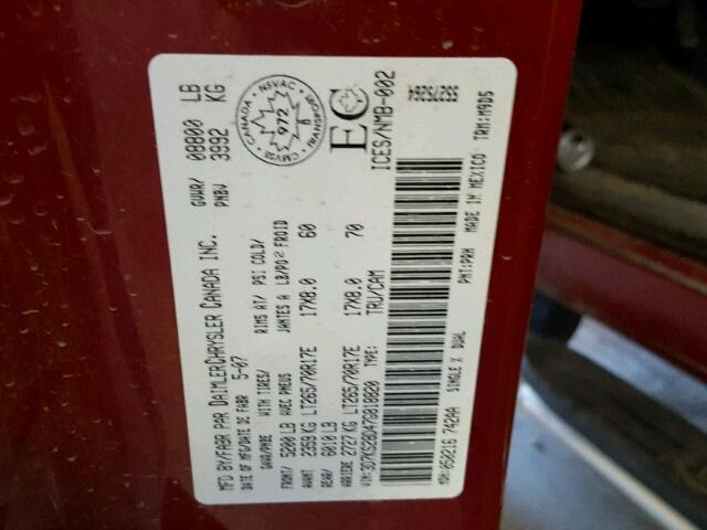 3D7KS28D47G818820 - 2007 DODGE RAM 2500 S RED photo 10