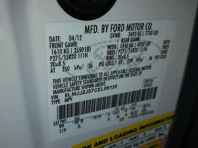 5LMJJ2J57CEL06135 - 2012 LINCOLN NAVIGATOR WHITE photo 10