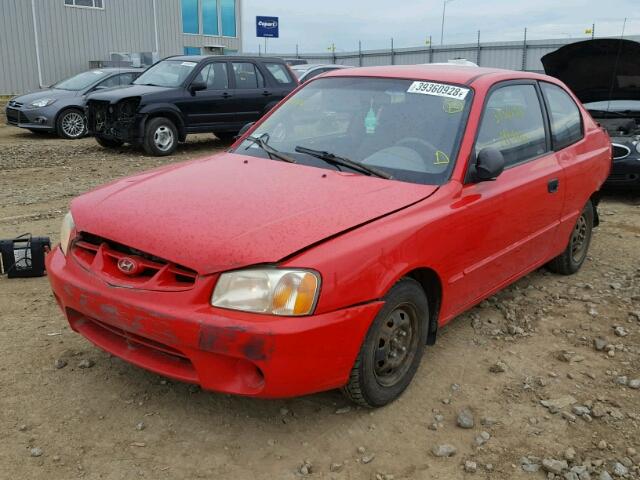 KMHCG35G22U227293 - 2002 HYUNDAI ACCENT BAS RED photo 2