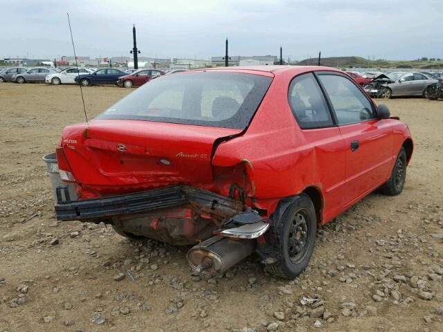 KMHCG35G22U227293 - 2002 HYUNDAI ACCENT BAS RED photo 4