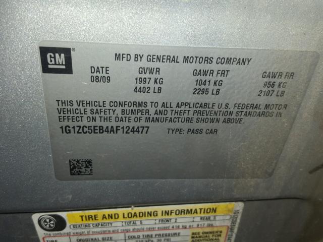 1G1ZC5EB4AF124477 - 2010 CHEVROLET MALIBU 1LT SILVER photo 10