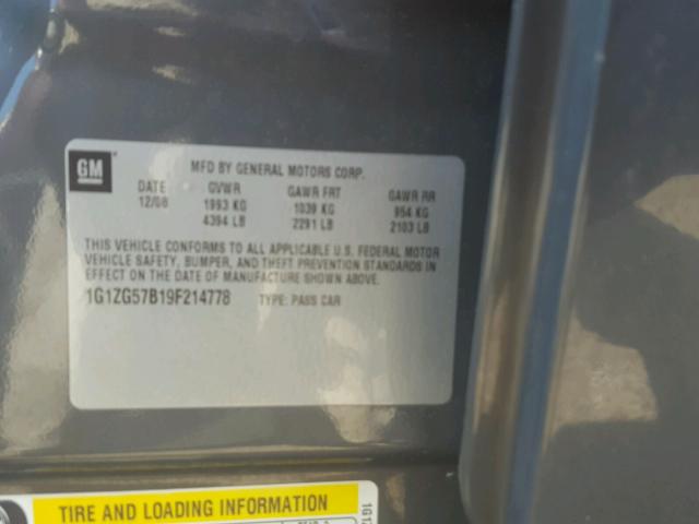 1G1ZG57B19F214778 - 2009 CHEVROLET MALIBU LS CHARCOAL photo 10