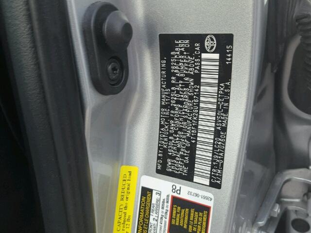 4T1BF1FK2GU167142 - 2016 TOYOTA CAMRY LE 银色 照片 10