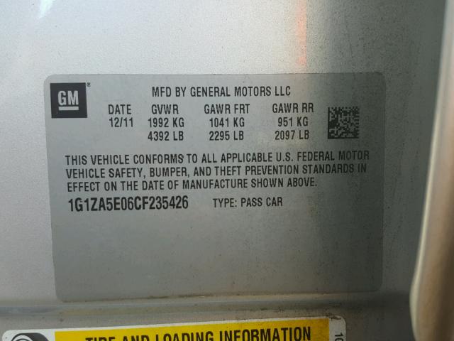 1G1ZA5E06CF235426 - 2012 CHEVROLET MALIBU LS Gümüş foto 10