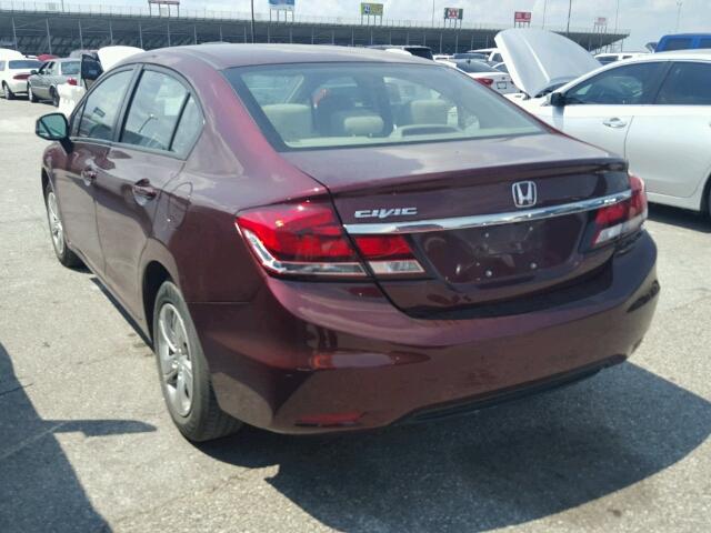 2HGFB2F59DH602496 - 2013 HONDA CIVIC LX BURGUNDY photo 3