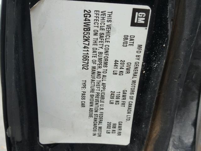 2G4WB52K741166702 - 2004 BUICK REGAL LS BLACK photo 10