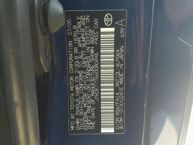 JTKDE177660080496 - 2006 TOYOTA SCION TC BLUE photo 10