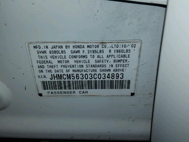 JHMCM56303C034893 - 2003 HONDA ACCORD WHITE photo 10