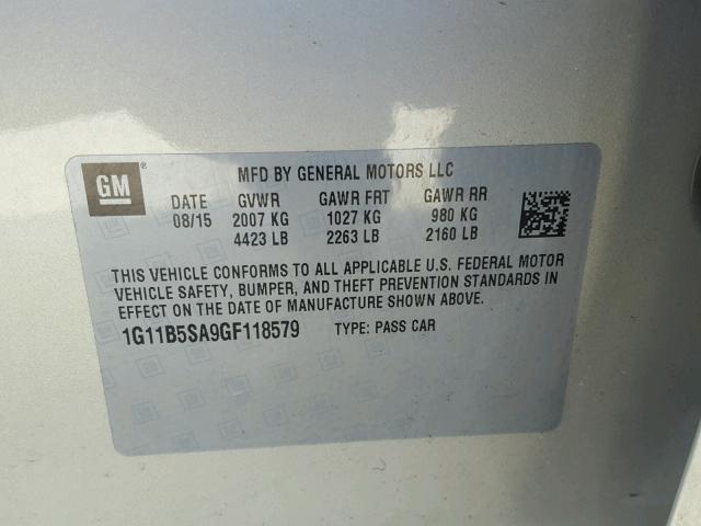 1G11B5SA9GF118579 - 2016 CHEVROLET MALIBU LIM 银色 照片 10