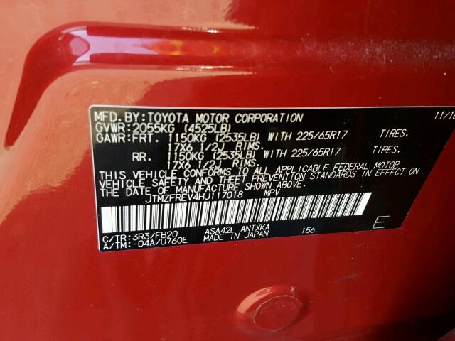 JTMZFREV4HJ117018 - 2017 TOYOTA RAV4 LE Qırmızı foto 10