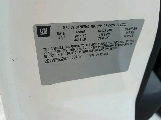 2G2WP552471170409 - 2007 PONTIAC GRAND PRIX WHITE photo 10