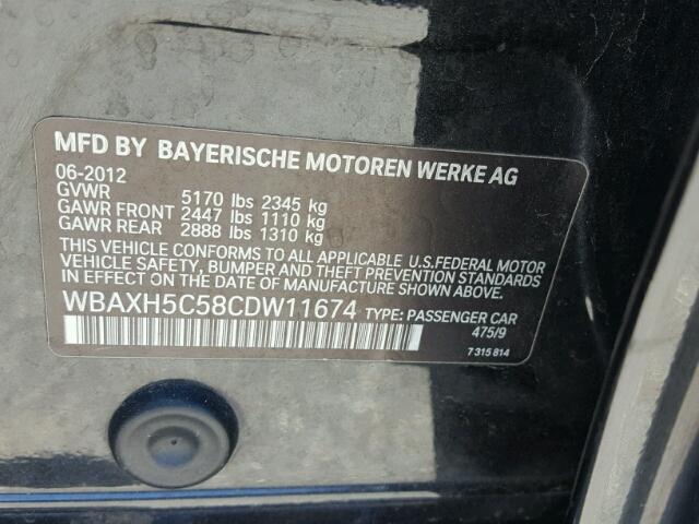 WBAXH5C58CDW11674 - 2012 BMW 528 XI BLACK photo 10