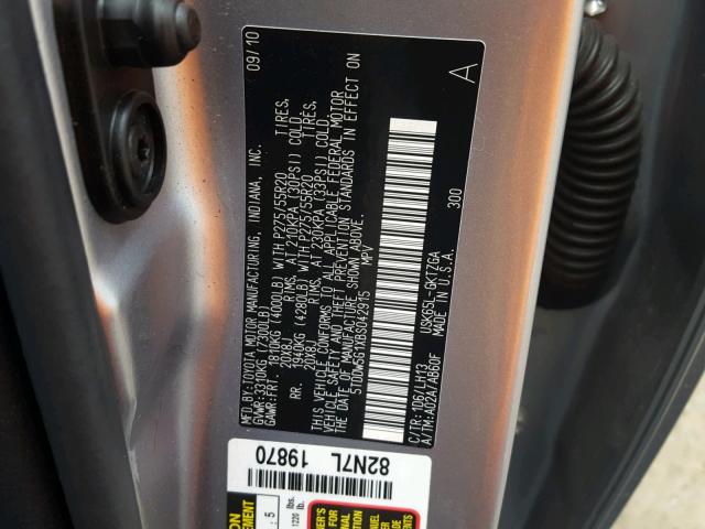 5TDDW5G1XBS042915 - 2011 TOYOTA SEQUOIA PL SILVER photo 10