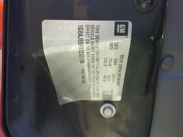 1G8AJ55FX7Z127138 - 2007 SATURN ION LEVEL RED photo 10