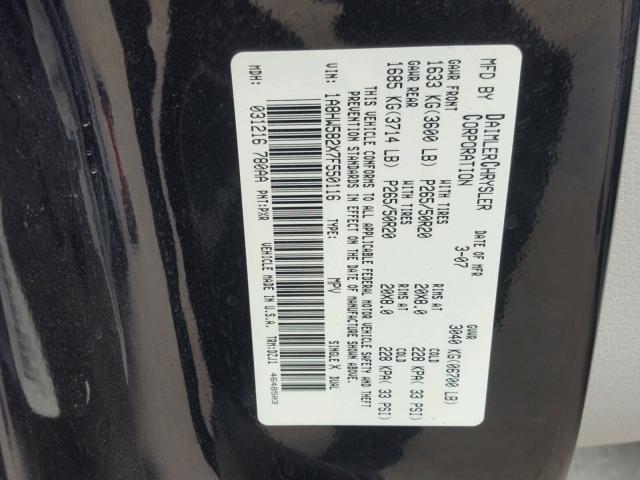 1A8HW582X7F550116 - 2007 CHRYSLER ASPEN LIMI BLACK photo 10