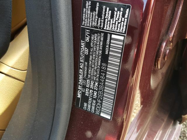 WDDHF2EB3BA484188 - 2011 MERCEDES-BENZ E 350 BLUE BURGUNDY photo 10