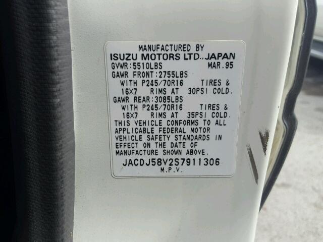 JACDJ58V2S7911306 - 1995 ISUZU TROOPER S WHITE photo 10