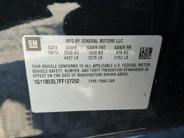 1G11B5SL7FF137292 - 2015 CHEVROLET MALIBU LS შავი ფოტო 10