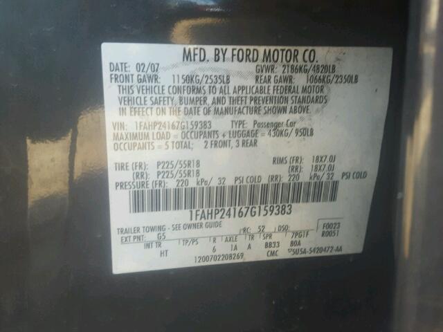 1FAHP24167G159383 - 2007 FORD FIVE HUNDR GRAY photo 10