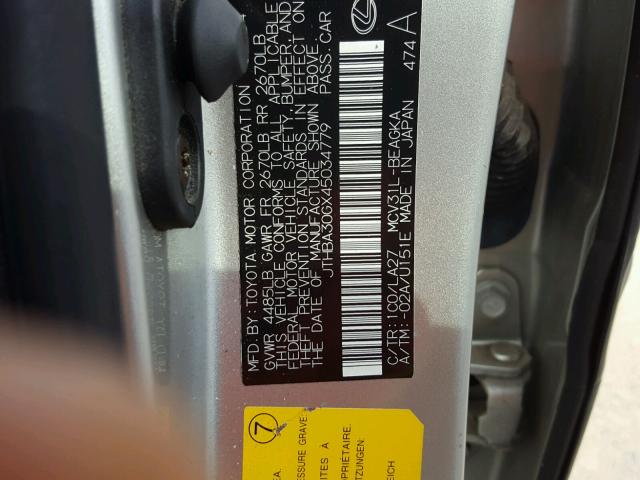 JTHBA30GX45034779 - 2004 LEXUS ES 330 SILVER photo 10