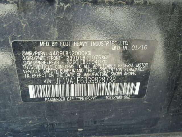 JF1VA1E63G9828738 - 2016 SUBARU WRX PREMIU GRAY photo 10