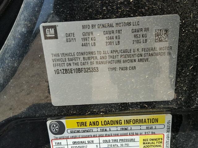 1G1ZB5E10BF325353 - 2011 CHEVROLET MALIBU LS BLACK photo 10