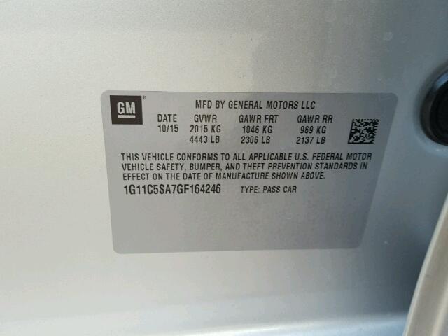1G11C5SA7GF164246 - 2016 CHEVROLET MALIBU LIM 银色 照片 10