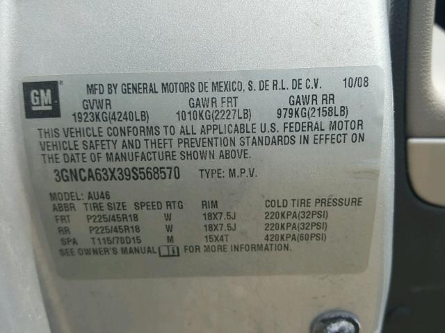 3GNCA63X39S568570 - 2009 CHEVROLET HHR SS 银色 照片 10