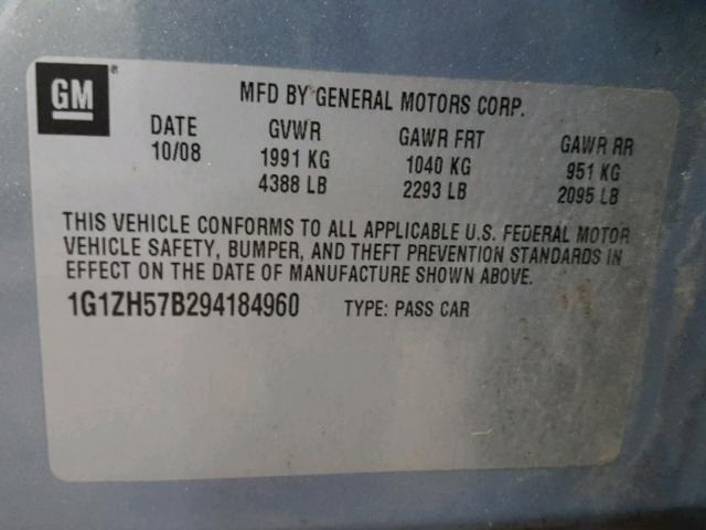 1G1ZH57B294184960 - 2009 CHEVROLET MALIBU 1LT 灰色 照片 10