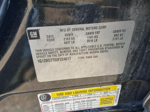 1G1ZK57729F224617 - 2009 CHEVROLET MALIBU LTZ 黑色 照片 10