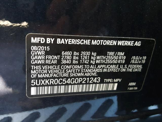 5UXKR0C54G0P21243 - 2016 BMW X5 XDRIVE3 BLUE photo 10