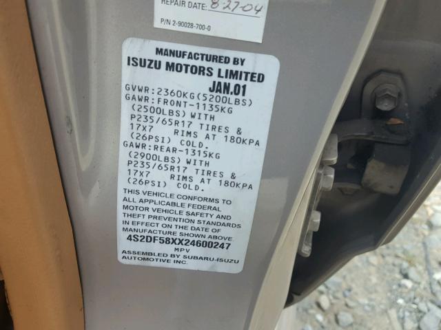 4S2DF58XX24600247 - 2002 ISUZU AXIOM XS Gümüş foto 10