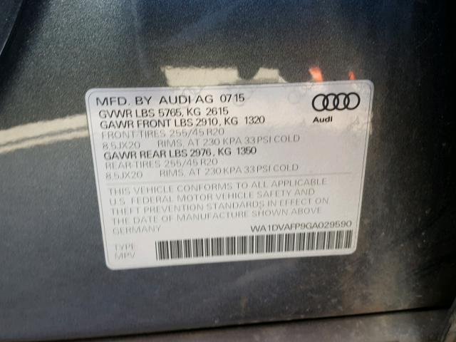 WA1DVAFP9GA029590 - 2016 AUDI Q5 TDI GRAY photo 10